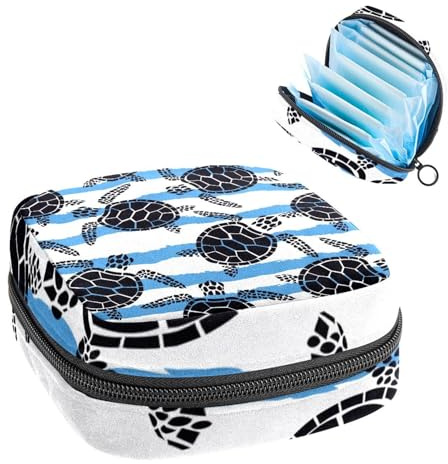 Aufbewahrungstasche für Damenbinden, Menstruationstasse, Tamponbeutel, Periodeneinlagen-Halter, Organizer für Frauen und Mädchen, schwarze Schildkröten auf Welle