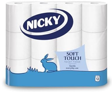 Nicky 3 Ply Soft Touch Toilet Roll 72 Rolls (6 x 12 Pack) - Soft, Strong, and Gentle Eco-Friendly, Softeness and Comfort to The Skin, Quilted White