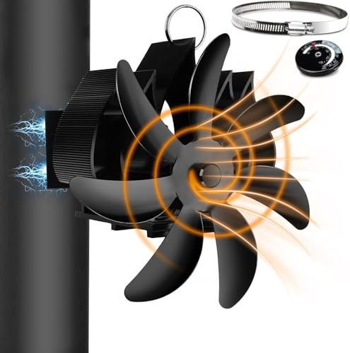 Kaminventilator Magnetisch,7 Blättern Ofenventilator Ohne Strom mit Leiser Für Holz/Brennholz/Feuerstelle/Ofenrohr,Stove Fan for Fireplace,kaminofen ventilator mit 2pcs Magnete &1pcs Ersatzteil Ring