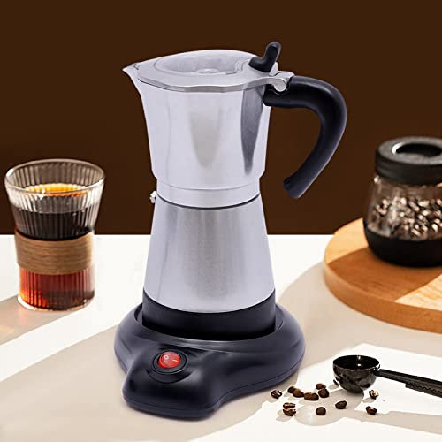 WindWilder 300ML Elektrischer Espresso Kocher mit Basis Für 6 Espressotassen, 480W Elektrische Mokka Topf 360° Rotatable Kaffeemaschinen für das Büro und zu Hause (Silbergrau)