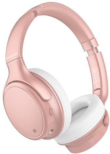 INFURTURE H1 Plus - Cuffie ibride con doppia alimentazione e cancellazione attiva del rumore, con modalità EQ, wireless, con 4 microfoni, 90 ore di autonomia, leggere, per casa, viaggi, ufficio (rosa)