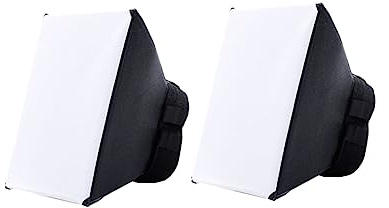 Blitzdiffusor Softbox 2 Stück Schwarz aus Kunststoff für DSLR | Universelle Schnittstelle, Tragbar, Kamerablitz Zubehör für Außenblitz