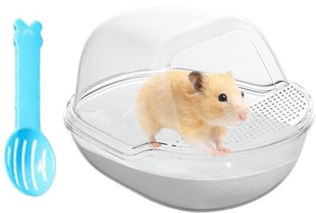 Hamster Sandbad Wanne, Hamster Sandbadbehälter,Haustier Duschbad - Große transparente Hamster -Toilette mit Schaufel -Set, kleine Tiere Käfigzubehör