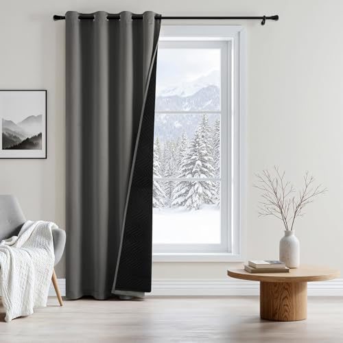 MIULEE Thermovorhang Ösen, Kälte Hitzeschutz, Grau 200x140 cm 1 Stück | Doppellagiger Blickdichter Thermovorhang mit Ösen, Kälte Hitzeschutz, Lärmdämmung und Verdunkelung