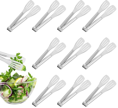 JINTANG 10 pcs Serving Tongs Buffet,7 Inch Food Kitchen Tongs Frying Tong,Stainless Steel Salad Tongs for Wedding Birthday Party Candy Bar