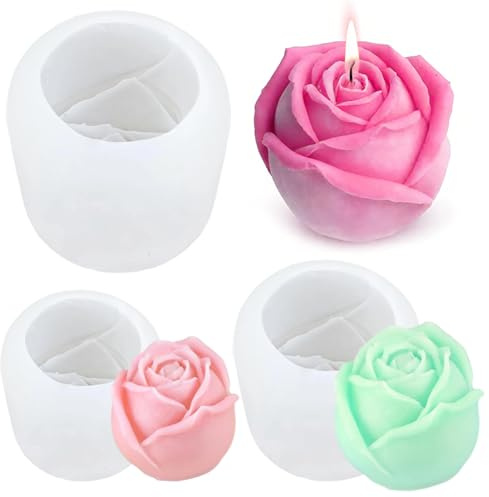 3 Stück Kerzen Silikonformen,Rose Kerzen Gießen Formen,Rose Silicone Kerzenform,3D Silikonform Kerzen,Silikonformen Gießformen Kerzen Blumen,für DIY Handgefertigten