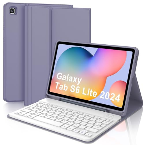 FOGARI Teclado para Samsung Galaxy Tab S6 Lite 10.4 2024/2022 | Funda con Español Ñ Teclado Bluetooth para Tablet Samsung S6 Lite 10.4 2024/2022/2020, Púrpura