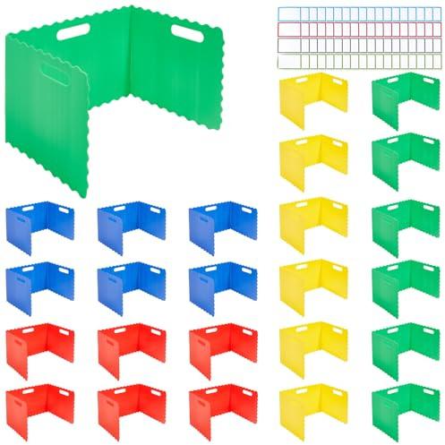 SINBLUE 24pcs Colorful Desk Privacy Dividers for Students Portable Privacy Shields with 72pcs Name Labels for Library Classroom Testing and Easy Privacy Protection
