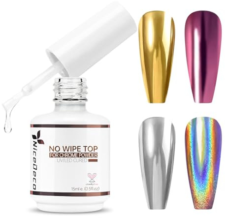 Nicedeco No Wipe Top Coat Semipermanentes para Polvo de Cromo Esmaltes Semipermanentes para Uñas Capa Superior UV LED Soak Off Uñas De Gel 15ml