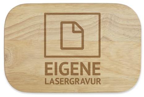 Personalisiertes Frühstücksbrettchen Eigene Gravurdatei hochladen, Ihr Logo mit Laser in Gummibaum Hartholz eingebrannt, 23x15cm, Schneidebrett mit Gravur