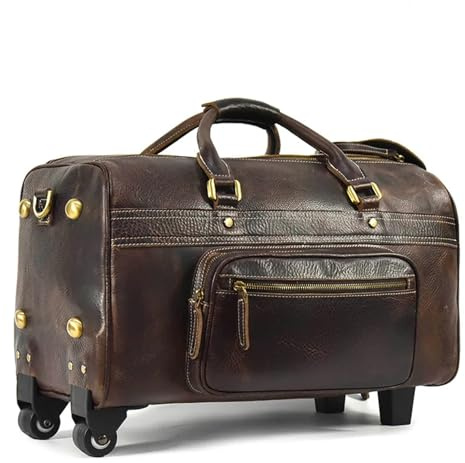WJLYDM Echtes Leder Hand Laugage Reisetasche mit Rollen Männer Frauen Reisetasche Rollen Reisetaschen mit Rollen Handtaschen(Coffee2)