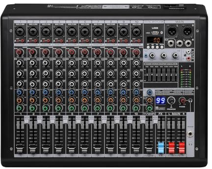 Mesa Mezclas DJ, S-10 Mezclador Dj Profesional 10 Canales con Reproductor MP3 99 DSP Mezclador Digital y Efectos