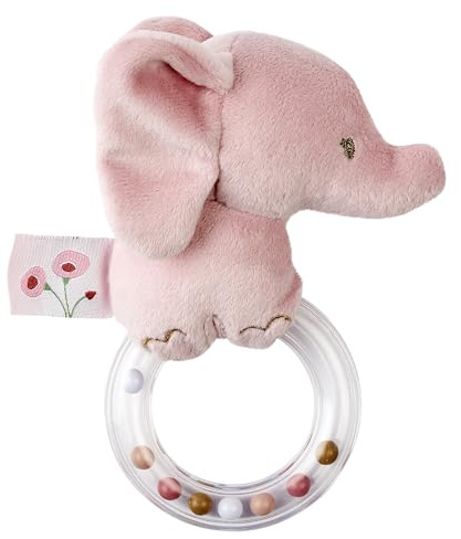 Nattou Kuscheltier-Rassel mit Silikonring, Elefant, Ca. 15 cm, 100% Polyester, FanFan, Altrosa