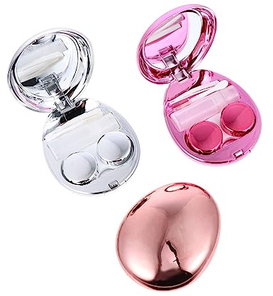 ARTSEWPLY 3 PCS Mini Egg-Shaped Portable Lens Case Plating Containers with Secure Closure Compact Storage for Contact Lenses in Silver Rose Red and Rose Gold