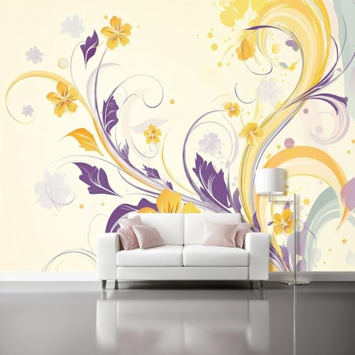 Minimalistisch Retro Art Déco Fototapete - 300 x 210 cm Vliestapete Gelb Wohnzimmer Tapete Schlafzimmer Wanddekoration, Wandtapete für Esszimmer TV-Hintergrundwand Wanddeko