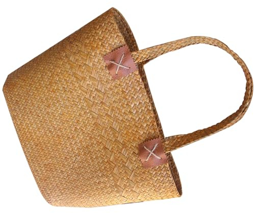 MOTHNUR Seegras Geflochtene Tasche Handgefertigter Korb mit Griff Natürlicher Stil Vielseitiger Strand Einkaufskorb für Frauen und Zuhause Dekor Große Kapazität für Blumen und