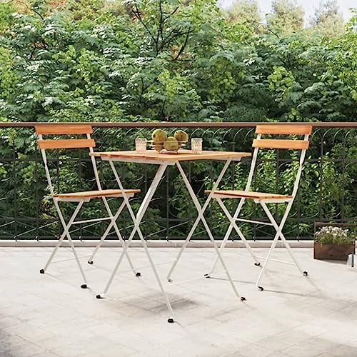 Runheo 3-TLG. Bistro-Set Klappbar aus massivem Akazienholz und Stahl, Gartenmöbel für Balkon, Terrasse, Outdoor-Möbel-Set