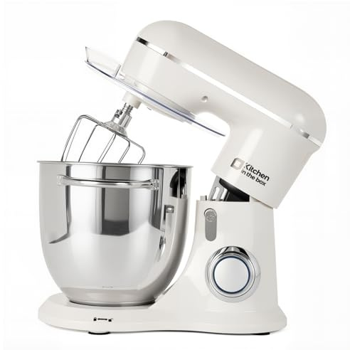 Kitchen in the box Stand Mixer, 6L Electric Food Mixer with 10 Speeds, 1300W Kitchen Appliance for Home Baking, Colorful Baking Tool for Bread Dough Cake with Dough Hook, Whisk, Beater (Grey White)
