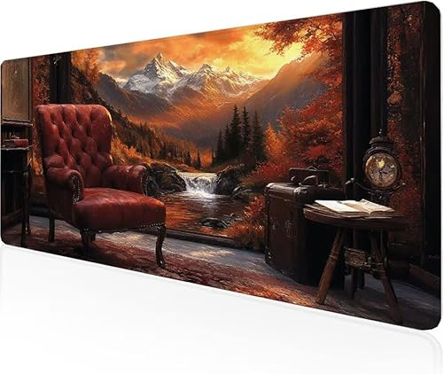 Musmatta skogar spelmusmatta loungestol stor skrivbordsmatta 900 x 400 x 3 mm, arbete från hem väsentligheter halkfri gummibas specialstruktur vattentålig yta slitstark för bärbar dator Y1-1138