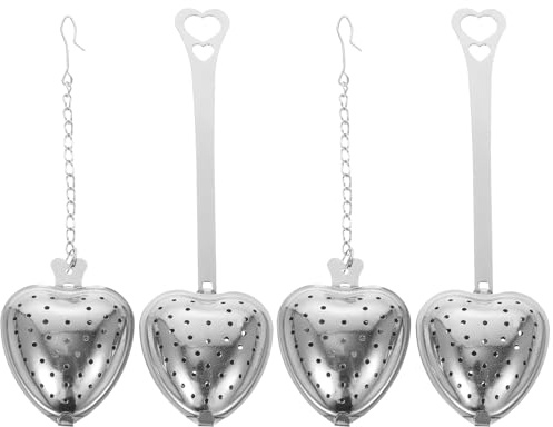 4-Piece Loose Tea Infuser, Tea Strainer for Loose Tea, Heart-Shaped Tea Filter Set with Long Handles, Stainless Steel Tea Strainers and Filters for Daily Brewing at Home or Office