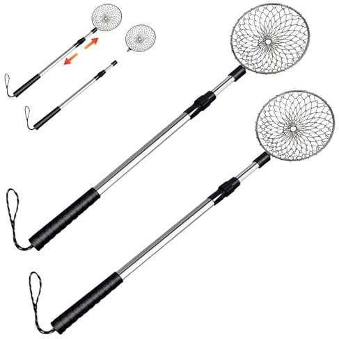 Baobiutin 2 Set setaccio per Sabbia da Spiaggia con Paletta da 4, 33 Pollici e Manico telescopico da 17, 32-29, 53 Pollici per Conchiglie Denti di squalo - setaccio per Sabbia da Spiaggia