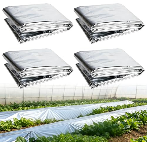 Riisoyu 4 Pezzi Film di Copertura Vegetale, 210 x 130 cm pellicole Riflettenti Grow Argento Pellicola Riflettente per Giardino, Tenda e Piante Miglioramento della Distribuzione della Luce