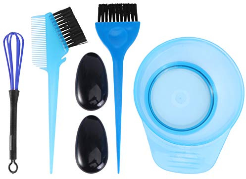 WRITWAA Kit de Tinte Cabello de 5 Piezas Azul Cuenco, Pincel y Protector de Orejas, Reutilizable y Lavable para Uso en Salón o DIY