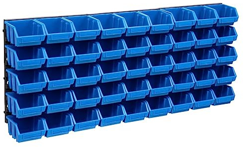 Étagère Murale à Outils, Étagère Murale avec Boîtes Empilables Système de Stockage pour Atelier 48 pcs Bleu et noir
