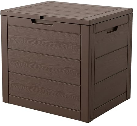 Outdoor Storage Box, 35 Gallon Deck Box, 132 Litre Waterproof Resin Storage Bin for Patio Cushions, Gardening Tools, Accessories, Lockable, UV Resistant Garden Chest Utility Handles Lid (Brown)