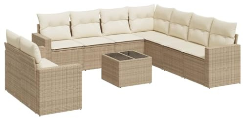 Foknhdi Gartenmöbel Set 10-TLG Beige Poly Rattan Sofa Eckbank mit Tisch 65,5 x 62 x 69 cm Langlebiges Lounge Set für Balkon Terrasse und Wintergarten