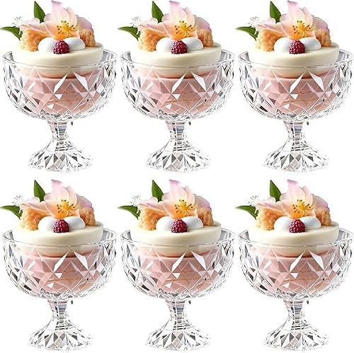 Lot de 6 coupes à dessert de 290 ml, coupes à glace en cristal sans plomb, idéales pour servir des fruits, des gelées et des en-cas, résistantes et lavables au lave-vaisselle, parfaites pour les fêtes