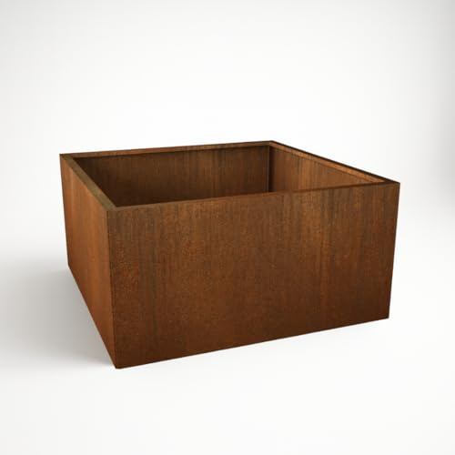 Czaja Cortenstahl Pflanzkübel 80x80x40 cm Fiorella – ohne Bodenplatte Rost Deko Blumenkübel quadratisch – wetterfest & langlebig – Garten Terrasse – Edelrost Pflanzgefäß
