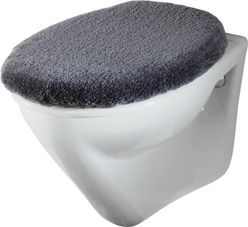 Erwin Müller WC-Deckelbezug Marmor Uni grau Größe 47x50 cm - weich und flauschig, mit Schnürung