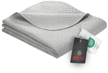 Ibena Nancy Tagesdecke 140x210 cm - modernes Muster, maschinenwaschbar, einfarbiger Bettüberwurf hellgrau Ornamentemuster