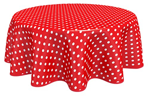 Home Direct Round Oilcloth PVC Wipe Clean Tablecloth Table Cover 160cm 62 Polka Dot Red