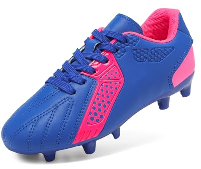 DREAM PAIRS Boys Football Boots Shoes Kids Girls Soccer Athletics Sport Training Shoes Indoor Outdoor Football Shoes Sneakers for Unisex,Size 5 Big Kid,Royal/Blue/Fuchsia,HZ19006K