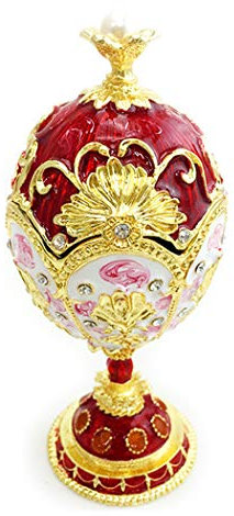 HAOCHIDIAN Hand-Painted Mini Vintage Style Faberge Egg with Rich Enamel and Sparkling Rhinestones Jewelry Trinket Box European Metal Storage Box