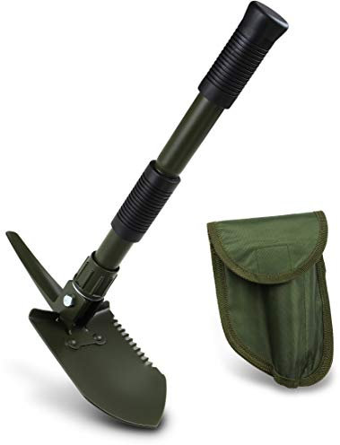 Storfisk fishing & more - Pala Plegable 2 en 1 para Acampada (Hoja con Sierra Dentada, Desmontable, Mango de Goma, atornillado, Incluye Funda para cinturón)