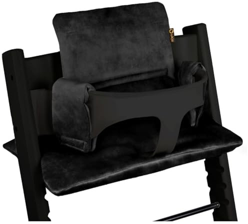 Ukje Sitzkissen kompatibel mit Tripp Trapp Hochstuhl, extra Dickes Velours Sitzpolster, Oeko-Tex 100 Zertifiziert, waschbare Sitzauflage & praktischer Sitzverkleinerer für alle Modelle, Schwarz