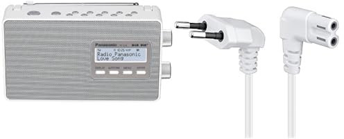 Panasonic Radio FM Portable RF-D10EG-W I Fréquences : FM/Dab/Dab+ 2W HP de 10cm & Goobay Câble d'alimentation Prise EU Type C coudé vers Prise Double Femelle Type C7 coudé; 1,5 m; Blanc