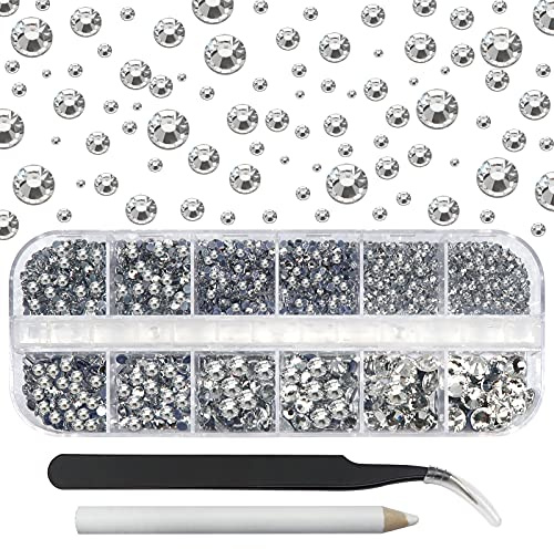 TOAOB 2730 Stück 1.5 bis 6 mm Hot Fix klare Kristall-Strasssteine Hotfix Flatback Glas Edelsteine ss4 bis ss30 mit Pinzette und Strassstein-Picking Pen für Handwerk, Nagelkunst, Schuhe, Taschen