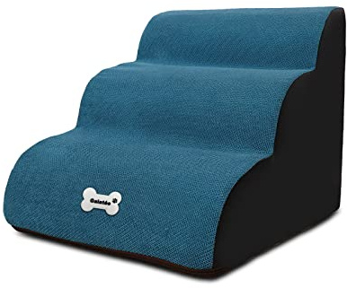 Galatée Haustiertreppe, waschbarer Bezug mit Reißverschluss, abnehmbare Haustierrampe, Hundestufen aus hochdichtem Schaumstoff, 3-stufiges Haustier-Klettertreppen-Hundesofa（Blau）