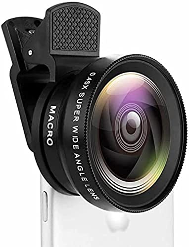 Objectif grand angle 0,45 x pour téléphone portable - Objectif macro 12,5 x - Universel pour iPhone Android Phone / Samsung / OnePlus et la plupart des smartphones