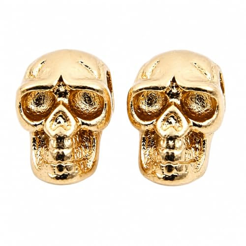 Perlin Schädel Perlen Gold 12 mm Großloch Totenkopf Spacer Metallperlen für Armband Halskette DIY Schmuck Basteln 20 Stück