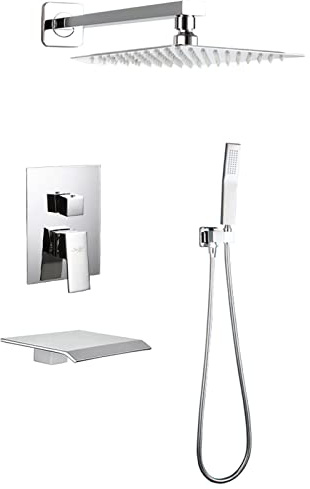XJTNLB Miscelatore Doccia Incasso 3 Vie, Set Doccia con Soffione e Doccetta Cascata Rubinetto Vasca Cromo