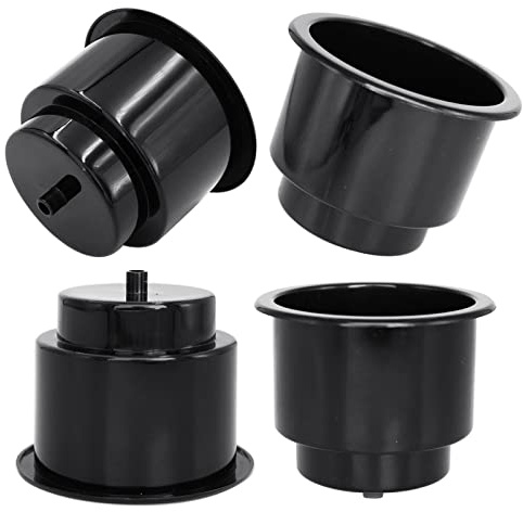 Yuanhe Black Plastic Cup Drink Holder Insert with Drain for Marine Boat RV Camper, 4PCS