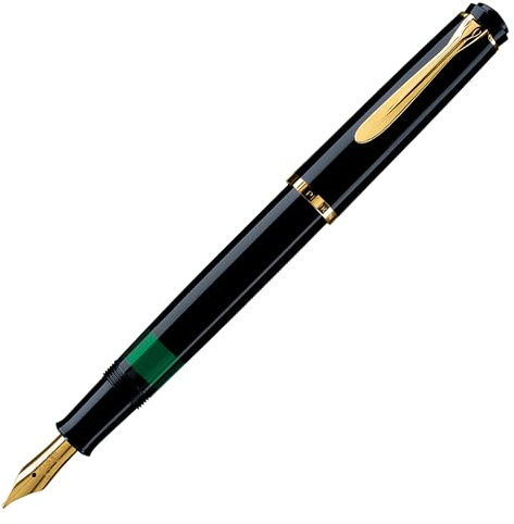 Pelikan Füllhalter Classic 200, Schwarz, Feder EF (extra-fein), hochwertiger Kolbenfüller im Geschenk-Etui, 822893