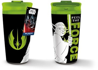 Star Wars Travel Coffee Mug (Yoda Feel The Force Design) 16oz Metal Insulated Travel Coffee Cup, Gifts for Men and Women, Gifts for Boys and Girls - Official Merchandise