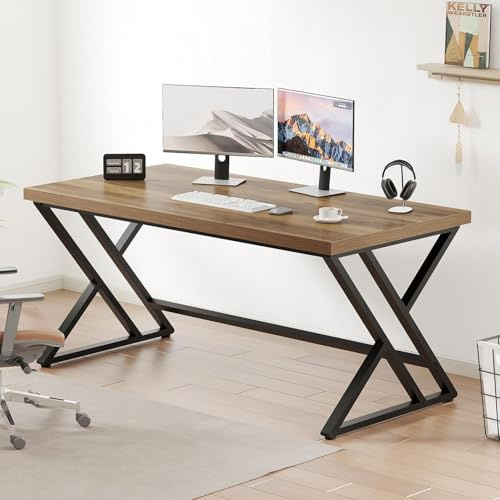 LVB Scrivania per computer in legno, rustica, per casa e ufficio, scrivania per camera da letto, scrivania industriale in legno per computer, scrittura, studio, lavoro, gioco, moderna scrivania per