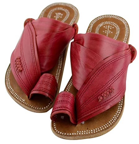 Lässig Hallux Valgus Herren Sandalen,Jahrgang Offener Zeh Orthopädisch Flache Hausschuhe,Sommer Strand Ringzehenballen Gehende Flip Flops,für Plantarfasziitis/Fußkorrektur (Color : Red, Size : 45 EU